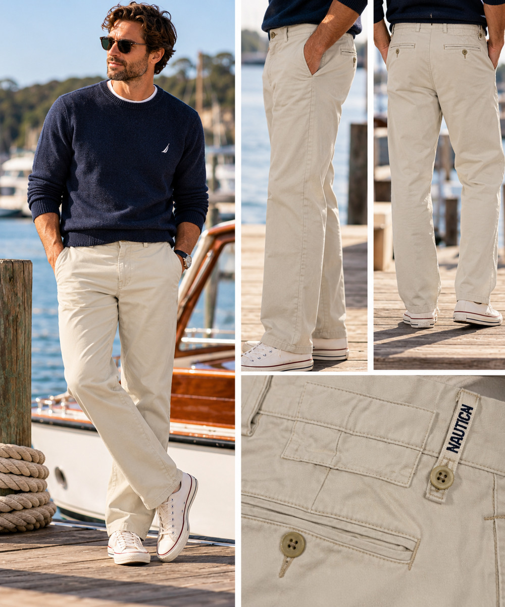 Vintage Nautica Marine Drill Khaki Chino Pants Men's 32 Military Workwear Y2K